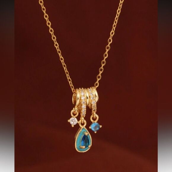 Elegant Gold and Blue Pendant Necklace A1518 - Picture 1 of 4